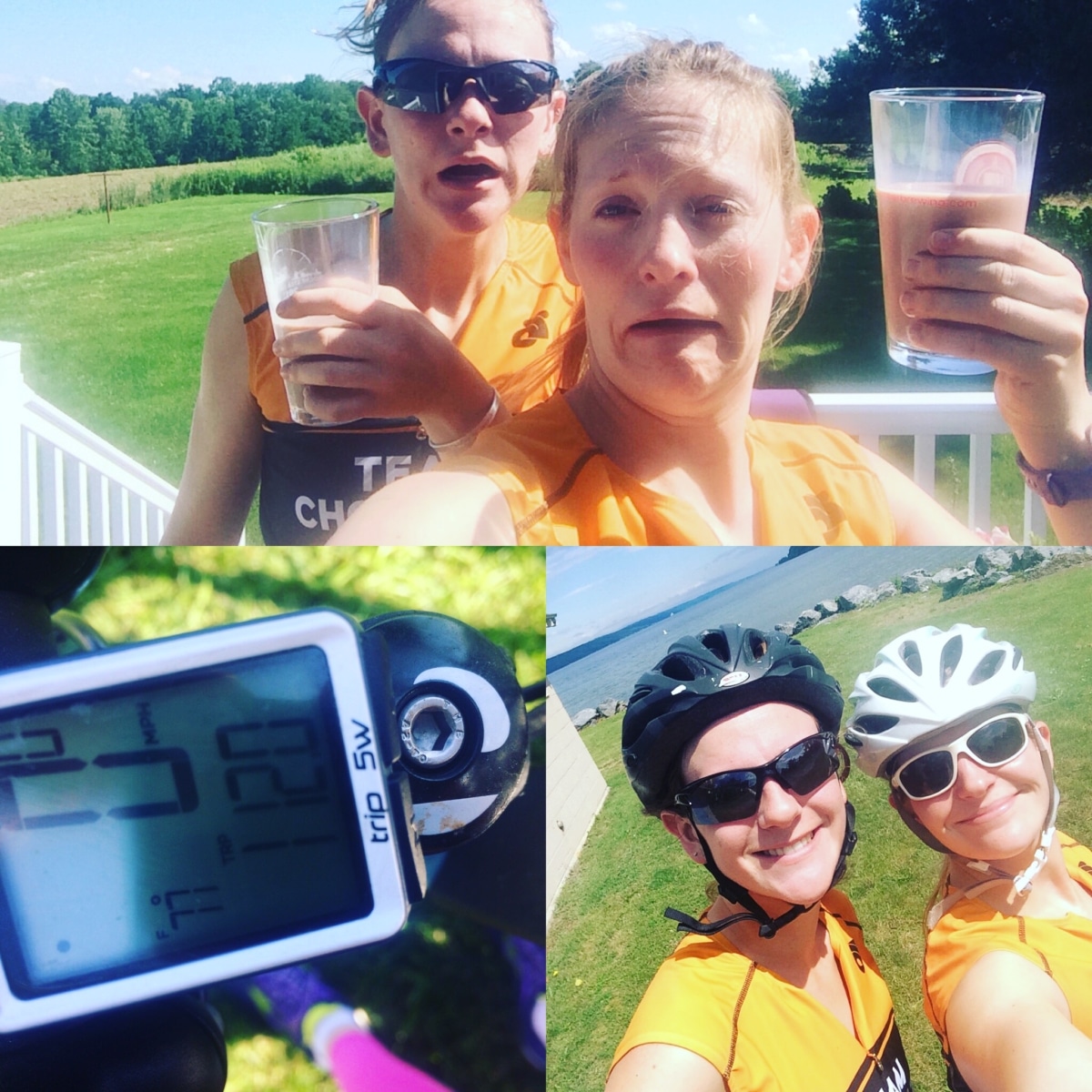 Collage of two women after a bike and run
