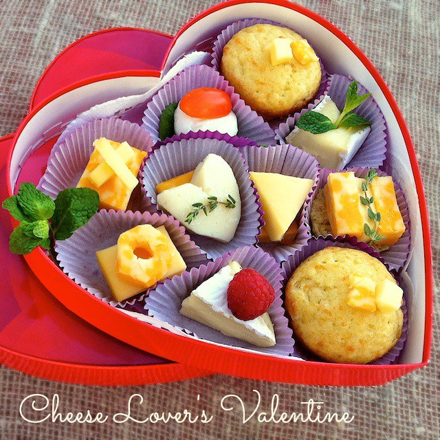 Heart-shaped box filled with cheese