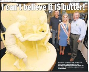 dairy princess, farmer and butter sculpture