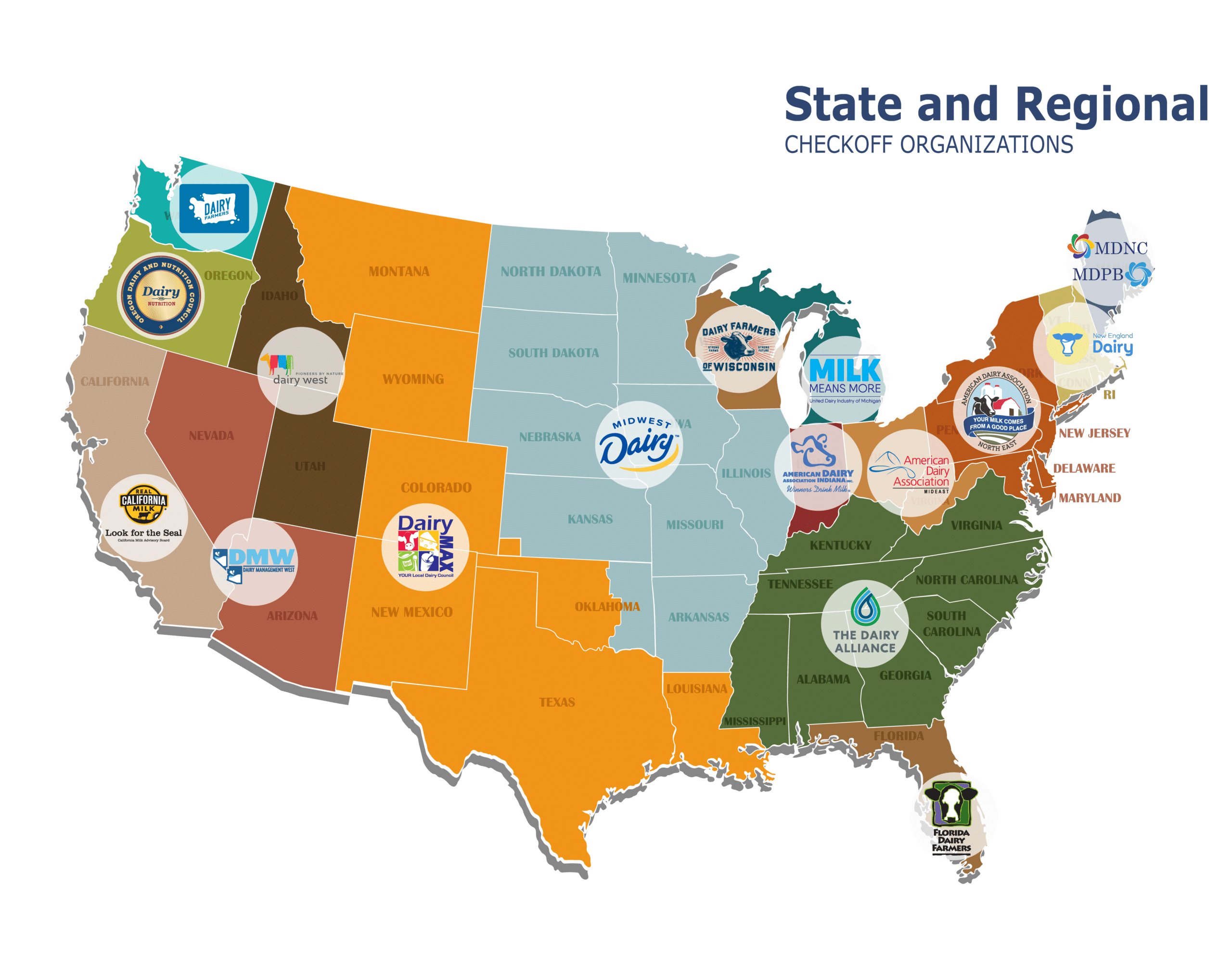 American map showing the location of checkoff organizations