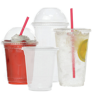 Four disposable plastic cups