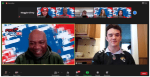 Thurman Thomas speaking in a Zoom meeting