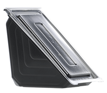 Black plastic container for sandwich wedges