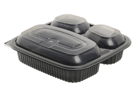 Black food container with a transparent lid