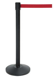 Matte-Black-Stanchion-Steel-Post-with-Red-Belt-and-Tapered-Base Line post with red tape