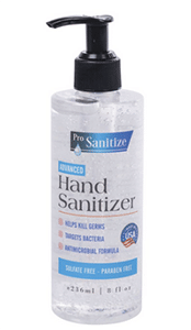 Container of hand sanitizer with pump