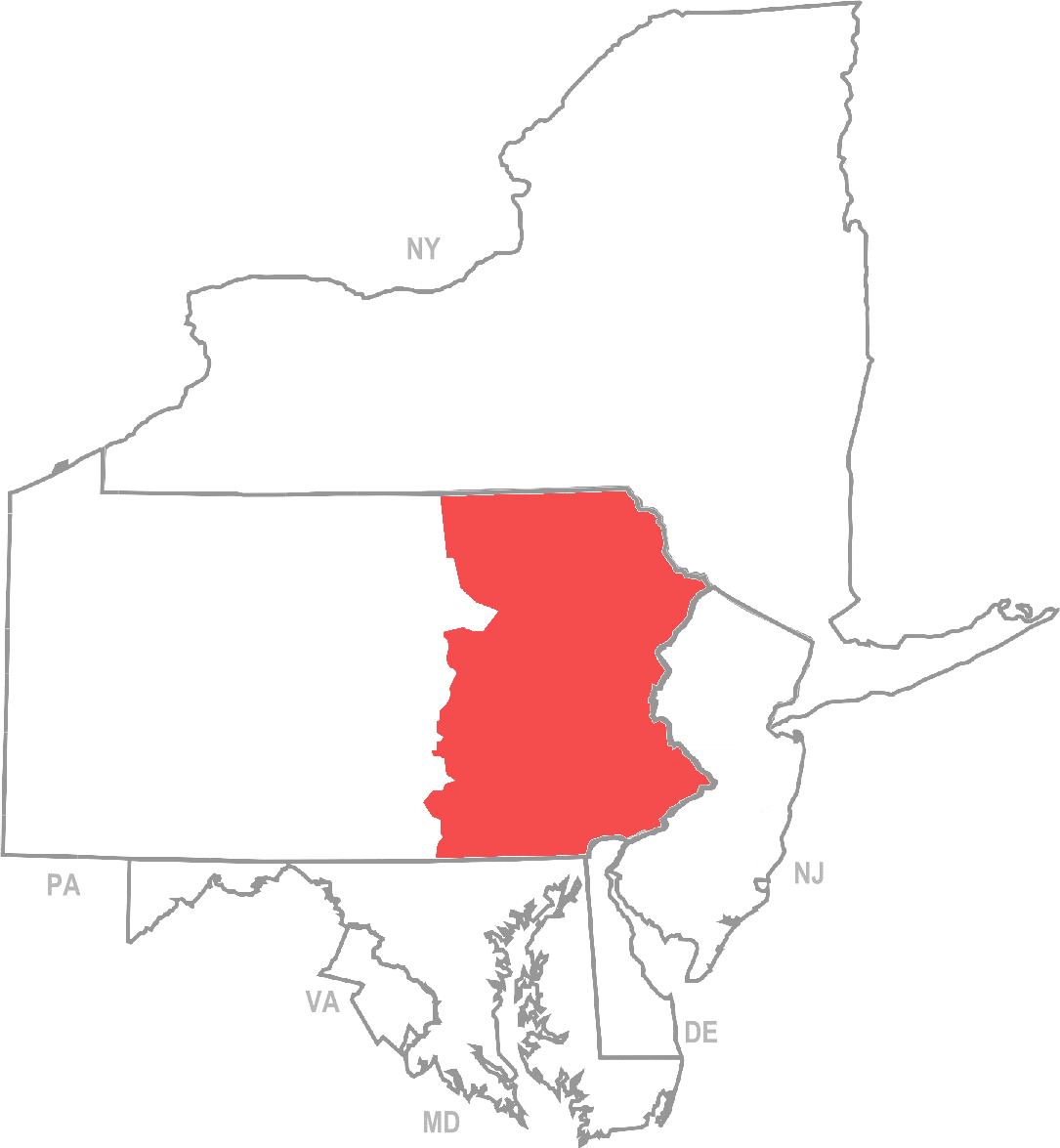 Map highlighting eastern Pennsylvania