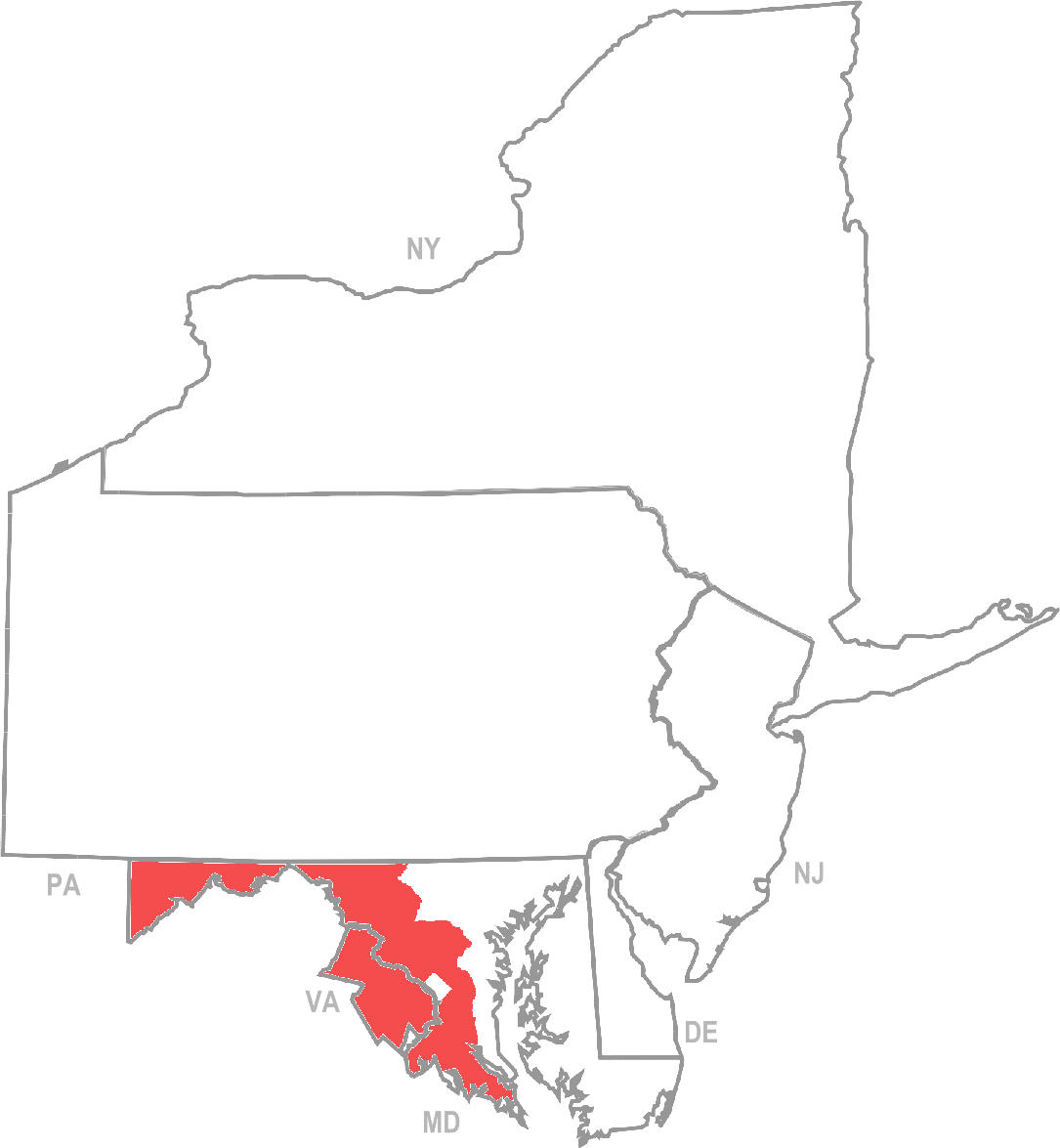 Map highlighting western Maryland