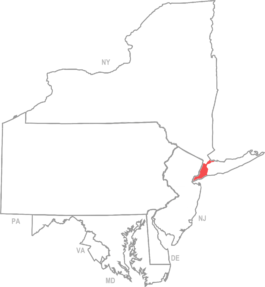 Map highlighting western Long Island