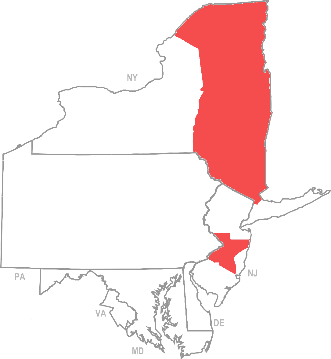 Map highlighting eastern New York and central New Jersey